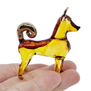 Tiny 2&quot; L Yellow Brown Shiba Inu Figurines Miniature Dog Blown Glass Dogs Figures Crystal Pet Decor Puppy Collectible Figurine Animals Gifts