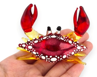 2.5"L Red Crab Figurine Miniature Blown Glass Crabs Crustacean Colorful Multicolor Crystal Sealife Figure Animal Decor Collectible Figurines