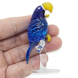 2.75&quot;Tall Blue Parrot Figurine Bird Miniature Macaw Blown Glass Wildlife Crystal Animals Figurines Decorative Birds Collectible Figure Gifts
