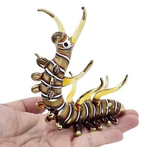 4.5&quot;Tall Yellow Worm Caterpillars Insect Larvae Figurine Miniature Hand Blown Glass Insects Bugs Arthropodal Animal Crystal Figure Figurines