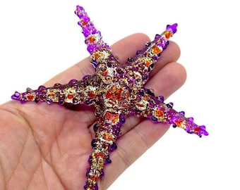 3.4" Dia Purple Starfish Figurine Sea Fish Miniature Hand Blown Glass Animals Cute Colorful Crystal Figures Collectible Figurines Décor Gift