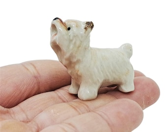 White Yorkshire Terrier Figurine 1.5" Long Ceramic Puppy Miniature Pets Dollhouse Animals Collectible Yorkie Dog Porcelain Figure Décor Gift