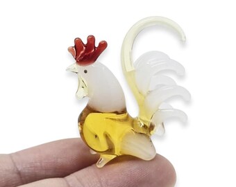 1"H Yellow White Chicken Figurine Rooster Miniature Hand Blown Glass Crystal Farm Animals Figurines Decorative Hen Collectible Chick Figures
