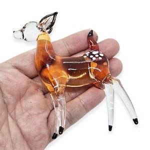 Tiny 3.5&quot;Tall Brown Deer Figurine Reindeer Miniatures Hand Blown Glass Deers Wildlife Animals Crystal Decorative Collectible Figurines Décor