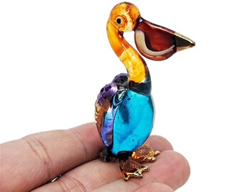 Figura de pelícano azul de 5,7 cm de alto, miniatura de pájaro, vidrio soplado a mano, animales de cristal, aves decorativas, figura coleccionable, regalo