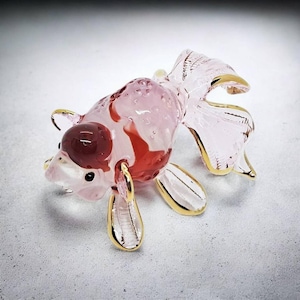 3&quot;L White Red Oranda Goldfish Figurine Miniature Hand Blown Glass Gold Fish Aquatic Animal Freshwater Figurines Ornament Crystal Figure Gift