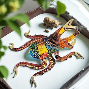 5&quot; L Rhinoceros Beetle Horn Scarab Figurine Miniature Hand Blown Glass Bugs Beetles Colorful Insects Crystal Animals Figures Figurines Decor