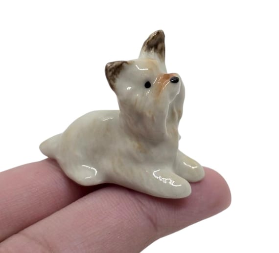 White Yorkshire Terrier Figurine 1.5" Long Ceramic Puppy Miniature Pet Dollhouse Animals Collectible Yorkie Dogs Porcelain Figure Décor Gift