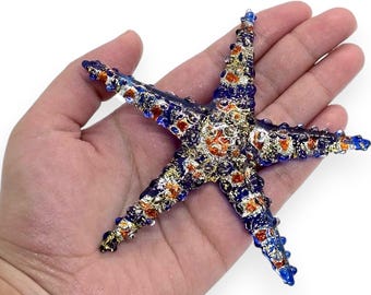 3.4" Dia Blue Starfish Figurine Sea Fish Miniature Hand Blown Glass Animals Cute Colorful Crystal Figures Collectible Figurines Décor Gifts