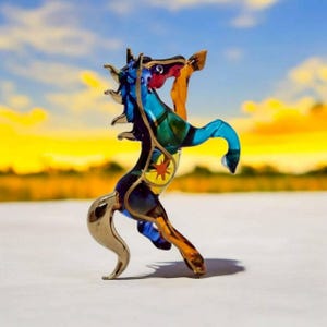 Small 2.5&quot;H Multicolor Horse Figurines Miniature Hand Blown Glass Pony Crystal Farm Animal Figure Decorative Collectible Horses Figurine Art