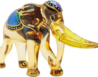 4.5"Long Brown Clear Elephant Figurine Hand Blown Glass Elephants Crystal Animal Miniature Figurines Decorative Dollhouse Collectible Figure