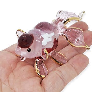 3&quot;L Pink Red Gold Oranda Goldfish Figurine Miniature Hand Blown Glass Gold Fish Aquatic Animal Freshwater Figurines Ornament Crystal Figures