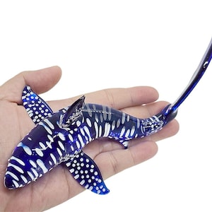 8&quot; Long Blue White Shark Figurine Miniature Blown Glass Sharks Marine Sea Life Ocean Fish Small Crystal Animals Figure Collectible Figurines