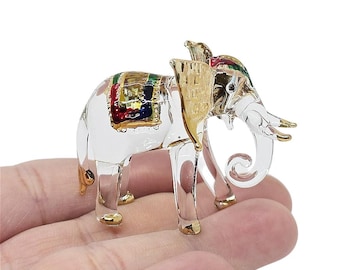 2"L Thai Clear Elephant Figurine Hand Blown Glass Elephants Crystal Animals Miniature Figurines Decorative Dollhouse Collectible Figure Gift