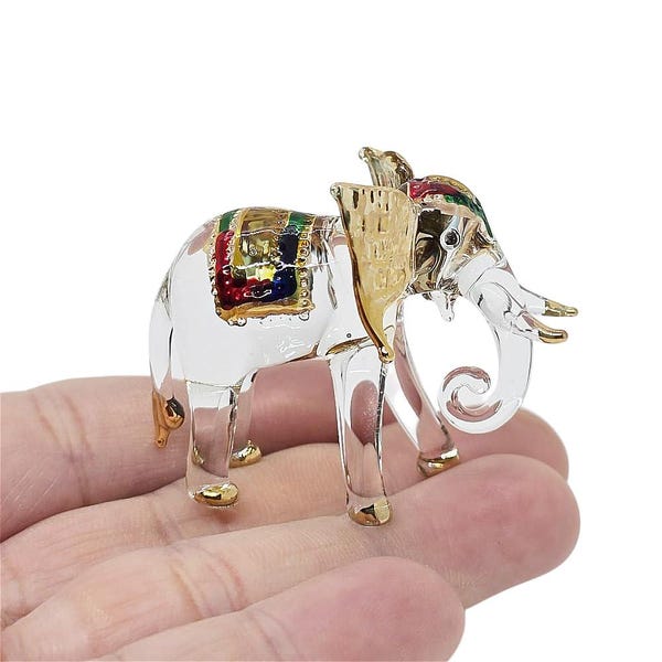 2"L Thai Clear Elephant Figurine Hand Blown Glass Elephants Crystal Animals Miniature Figurines Decorative Dollhouse Collectible Figure Gift