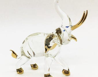 5" Long Clear Elephant Figurine Hand Blown Glass Elephants Crystal Animals Miniature Figurines Decorative Dollhouse Collectible Figures Gift
