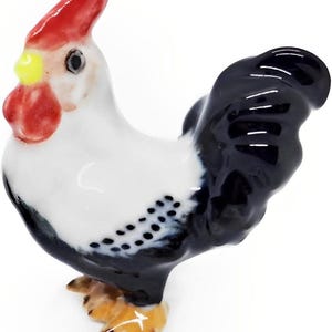 Miniature Ceramic Rooster Figurine | Tiny Hand-Painted Porcelain Chicken | Farm Animal Dollhouse Decor | Collectible Pottery Gift