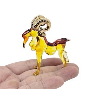 Tiny 2.25&quot; Long Brown Goat Figurine Miniatures Hand Blown Glass Goats Wildlife Figures Farm Animals Crystal Décor Collectible Pets Figurines