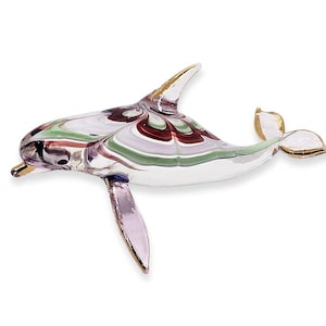 4.5&quot;Long Dolphin Figurines Miniature Blown Glass Whales Marine Sea Life Ocean Fish Small Crystal Animal Figure Collectible Dolphins Figurine