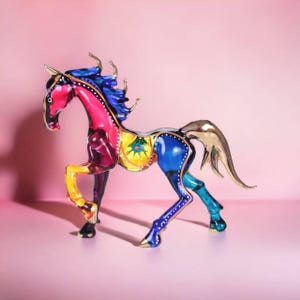 Small 5.5&quot;L Multicolor Horse Figurines Miniature Hand Blown Glass Pony Crystal Farm Animal Figure Decorative Collectible Horses Figurine Art