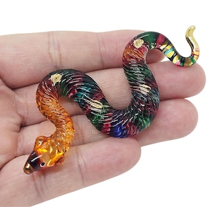2.75&quot;Long Rainbow Viper Slithering Snake Figurine Miniature Hand Blown Glass Serpent Snakes Small Crystal Reptile Animals Collectible Figure