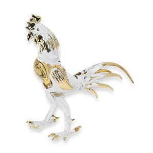 5&quot; L Clear Gold Chicken Figurine Rooster Miniature Hand Blown Glass Crystal Farm Animals Figurines Decorative Hen Collectible Chick Figures