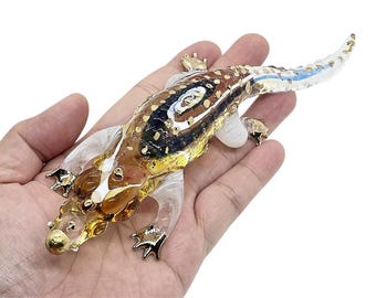 Mini 7" Long Crocodile Figurine Miniature Hand Blown Glass Alligator Caiman Gharial Reptile Crystal Animals Decorative Collectible Figurines