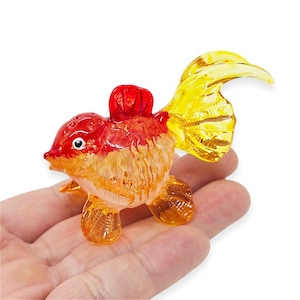 2.5&quot;Long Orange Red Goldfish Figurine Miniature Blown Glass Gold Fish Aquatic Animals Colorful Freshwater Figurines Ornament Crystal Figures