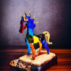 Small 2.5&quot;L Multicolor Horse Figurines Miniature Hand Blown Glass Pony Crystal Farm Animal Figure Decorative Collectible Horses Figurine Art