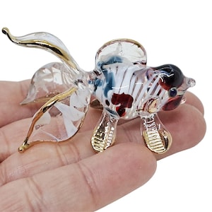2&quot;L White Red Oranda Goldfish Figurine Miniature Hand Blown Glass Gold Fish Aquatic Animal Freshwater Figurines Ornament Crystal Figure Gift