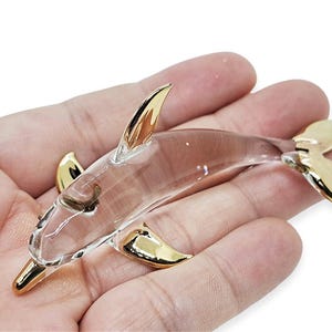 3.25&quot;L Clear & Gold Dolphin Figurines Miniature Blown Glass Marine Sealife Ocean Fish Small Crystal Animal Figure Collectible Dolphins Decor