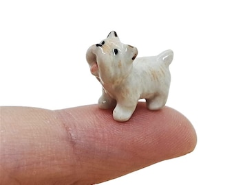 White Yorkshire Terrier Figurine 0.75" Long Ceramic Puppy Miniature Pet Dollhouse Animals Collectible Yorkie Dog Porcelain Figure Décor Gift