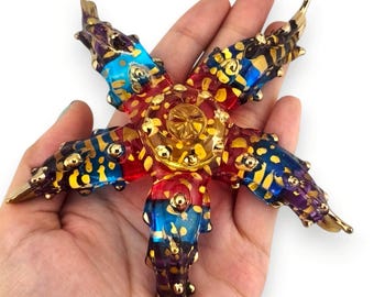 5"Dia Purple Green Red Starfish Figurine Sea Fish Miniature Hand Blown Glass Animal Colorful Crystal Figure Collectible Figurines Décor Gift