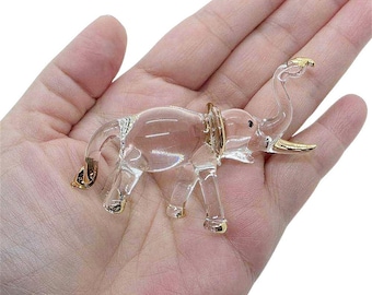 2" Long Clear Elephant Figurine Hand Blown Glass Elephants Crystal Animals Miniature Figurines Decorative Dollhouse Collectible Figures Gift