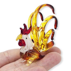2&quot;L Yellow Chicken Figurine Rooster Miniature Hand Blown Glass Crystal Farm Animals Figurines Decorative Hen Collectible Chick Figures Gifts