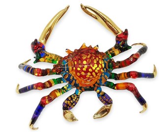 Small 6" L Crab Figurine Miniature Hand Blown Glass Crabs Crustacean Rainbow Multicolor Crystal Sea Animal Decorative Collectible Figurines