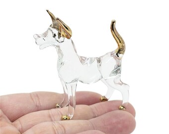 Figuras diminutas de perro cresta tailandés transparente de 5 cm de largo, figuras miniatura de vidrio soplado, decoración de mascotas de cristal, figura coleccionable de cachorro, regalos de animales.