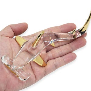 5.5&quot; Long Clear Gold Hammerhead Shark Figurine Miniature Hand Blown Glass Sharks Marine Sealife Ocean Fish Crystal Animals Figure Décor Gift