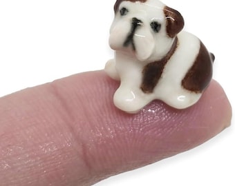 Tiny Bulldog Figurine 0.5"Long Ceramic Puppies Miniature Pet Dollhouse Animals Collectible Bull Dogs Porcelain Home Décor Gift for Dog Lover