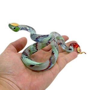 6.5&quot;L Green Viper Slithering Snake Figurine Miniature Hand Blown Glass Serpent Snakes Small Crystal Reptile Animal Collectible Cobra Figures
