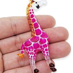 2.5&quot; Tall Pink Giraffe Figurine Miniature Blown Glass Giraffes Wildlife Safari Animals Crystal Dollhouse Decorative Collectible Figures Gift
