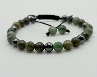 Men’s Jade & Hematite Bracelet | 6mm Gemstone | Adjustable Cord