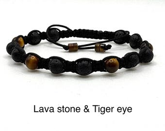 Bracciale in pietra lavica / Bracciale in occhio di tigre / Gioielli curativi con pietre preziose