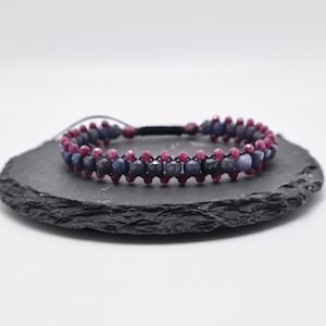 Natural Sapphire Ruby Macrame Bracelet, September July Birthstone, Handmade Jewelry