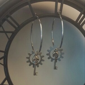 2 in Skull and Gear Hoop Handmade Earring