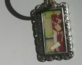 Handmade Rectangle Recycled Card Stock Key Chain-Abstract