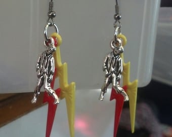 Zombie Red&Yellow lightning bolt handmade dangle wire earring