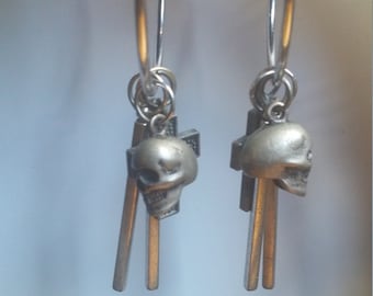 2 in Skull Cross and Spike Hoop Handmade Earrings