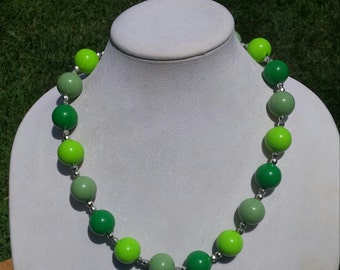 Mixed Green Gumball Handmade Necklace