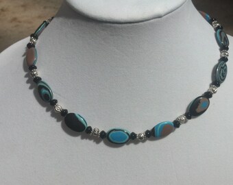Malachite and Onyx Handmade Beaded Necklace w/Lobster Claw Clasp
